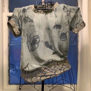 Silk and lace green patterned top